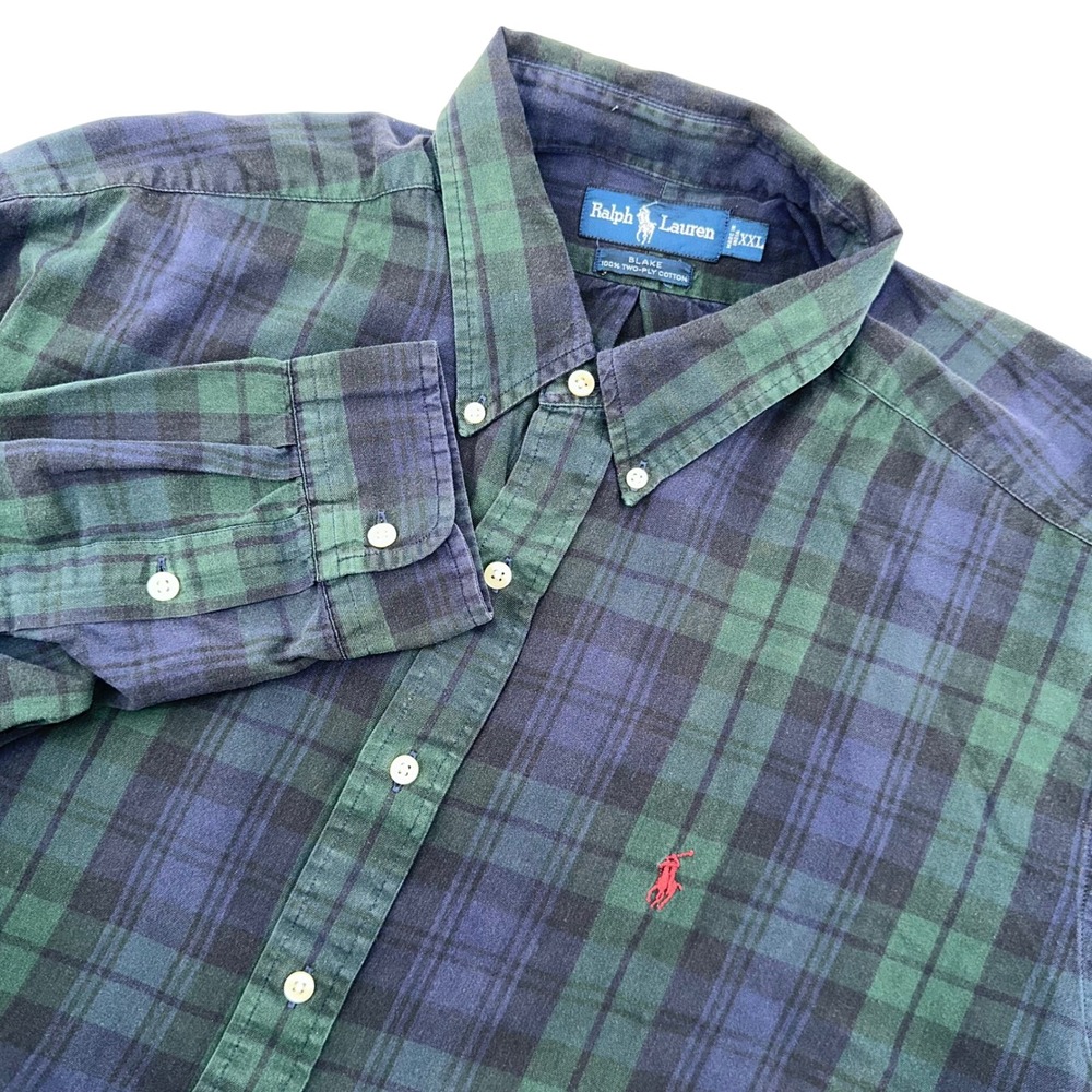 Ralph Lauren Blake Plaid Button Down Shirt Men's XXL Green Navy Red Pony Cotton